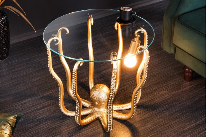 Table d'appoint avec lampe dorée intégrée 50 cm KRAKEN LIGHT