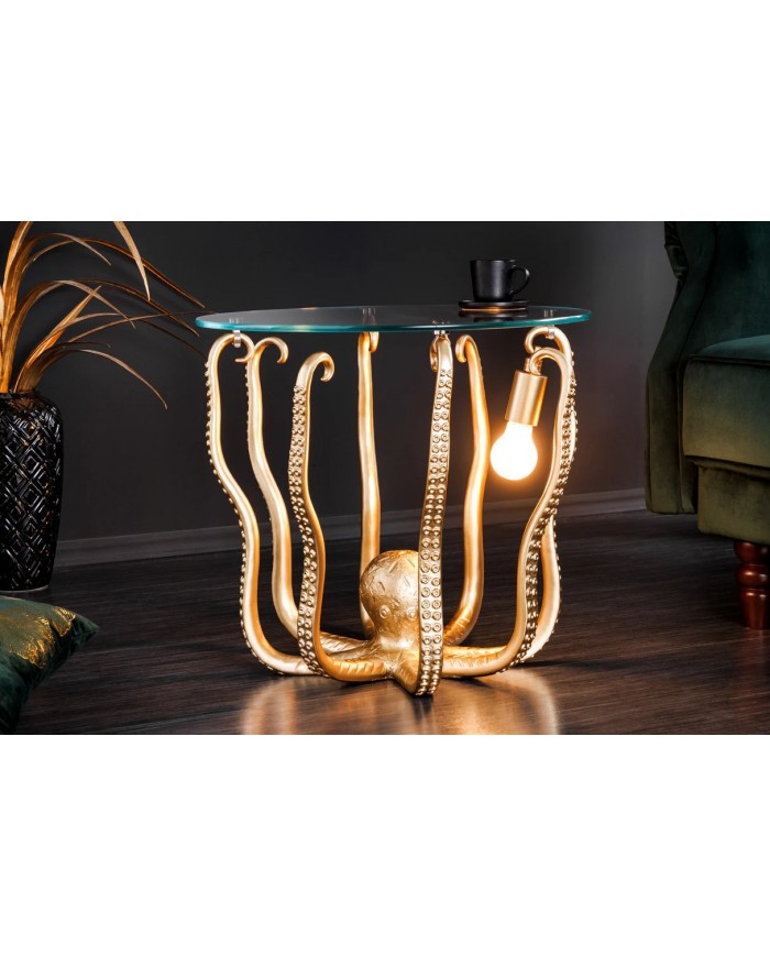 Table d'appoint avec lampe dorée intégrée 50 cm KRAKEN LIGHT