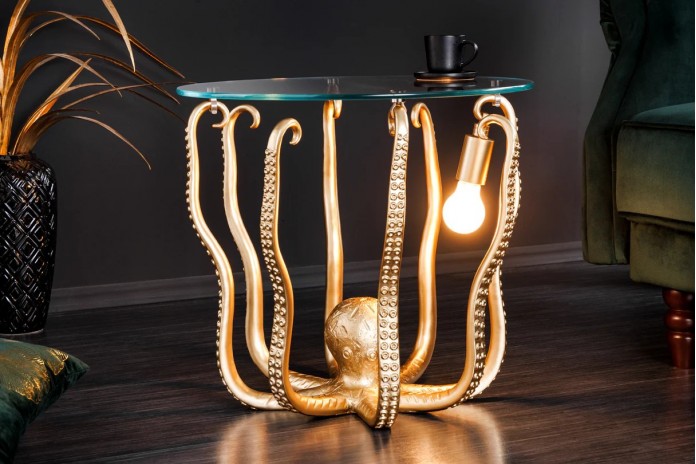Table d'appoint avec lampe dorée intégrée 50 cm KRAKEN LIGHT
