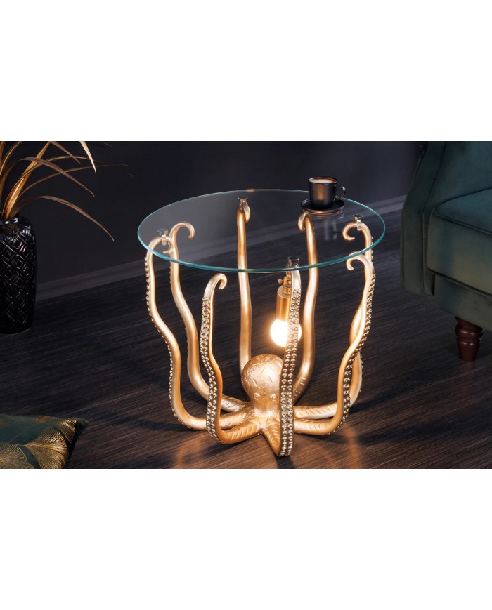 Table d'appoint avec lampe dorée intégrée 50 cm KRAKEN LIGHT