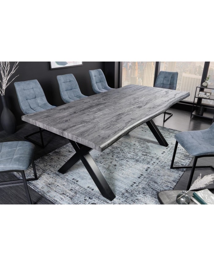 Table à manger aspect chêne sauvage blanchi gris 160 cm OAKLAND