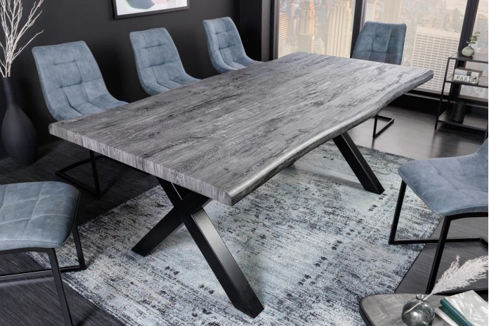 Table à manger aspect chêne sauvage blanchi gris 160 cm OAKLAND