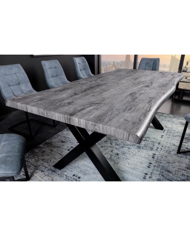 Table à manger aspect chêne sauvage blanchi gris 160 cm OAKLAND