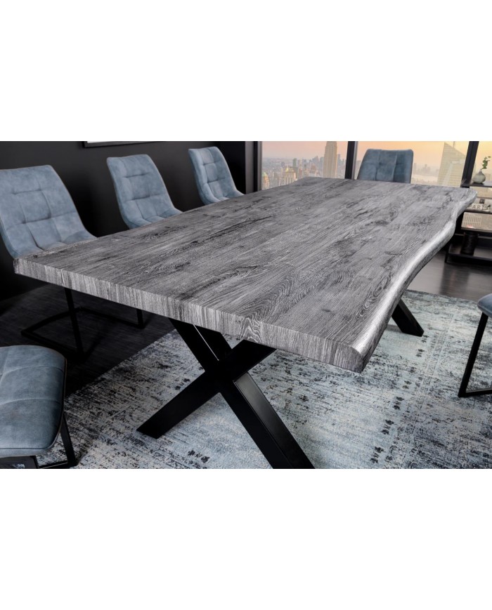Table à manger aspect chêne sauvage blanchi gris 160 cm OAKLAND