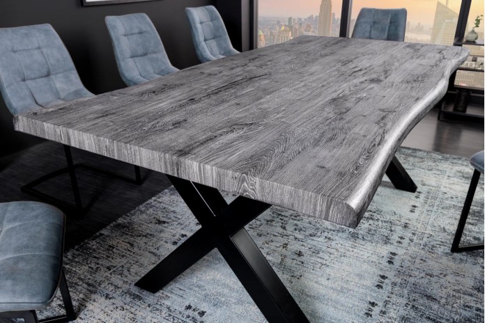 Table à manger aspect chêne sauvage blanchi gris 160 cm OAKLAND