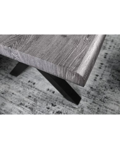 Table à manger aspect chêne sauvage blanchi gris 160 cm OAKLAND