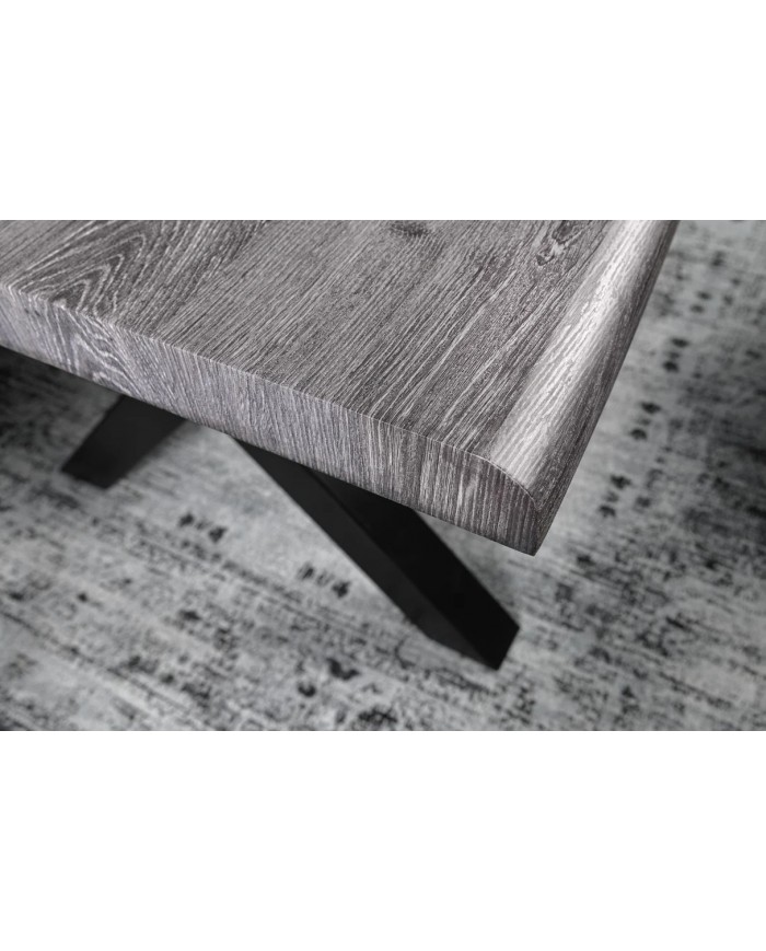 Table à manger aspect chêne sauvage blanchi gris 160 cm OAKLAND