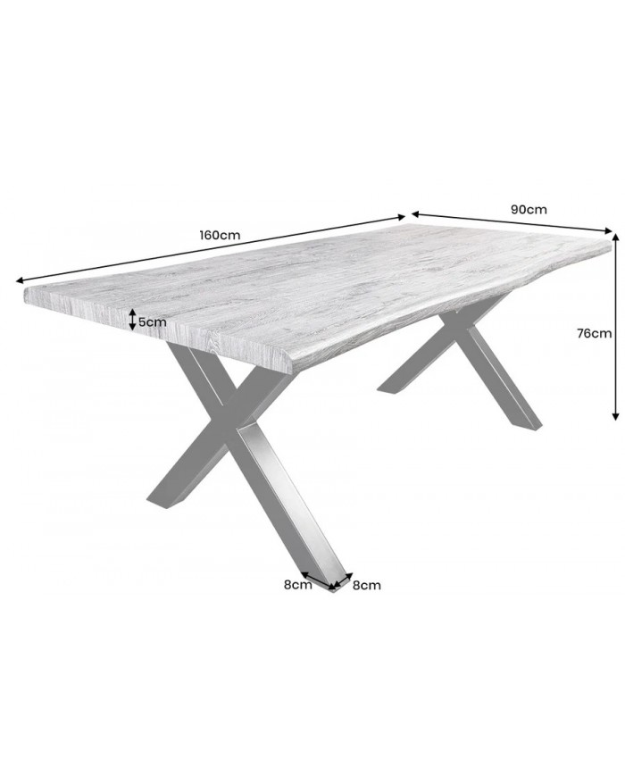 Table à manger aspect chêne sauvage blanchi gris 160 cm OAKLAND