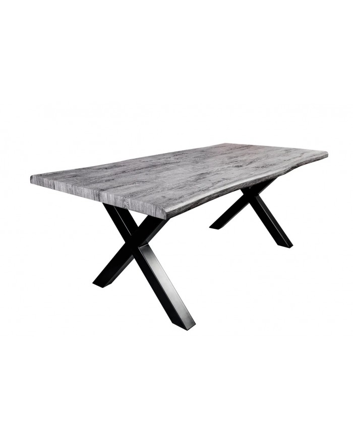 Table à manger aspect chêne sauvage blanchi gris 160 cm OAKLAND