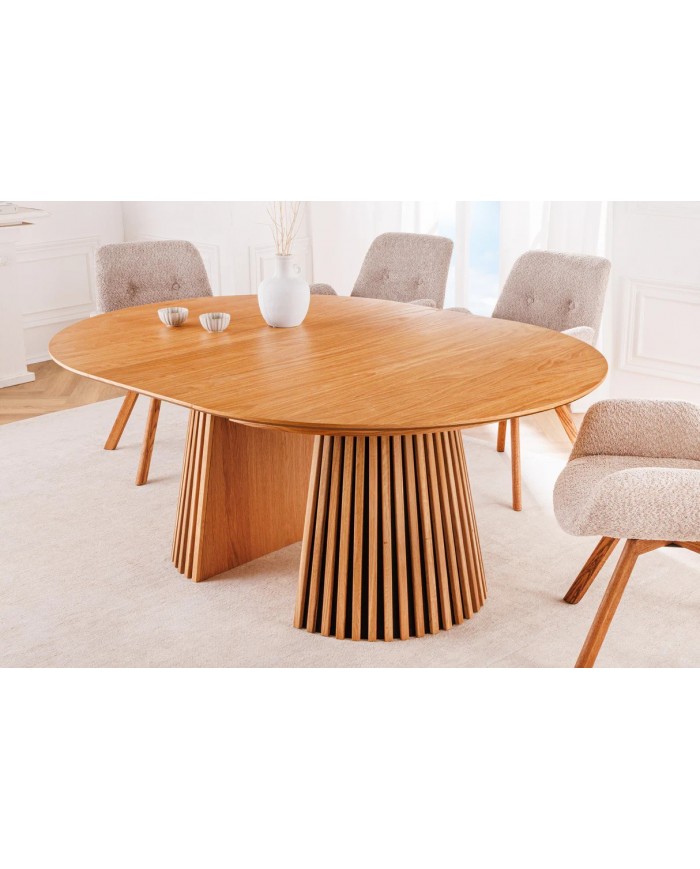 Table à manger ronde extensible ARBOREA – Chêne naturel ou foncé  De 120 à 200 cm – Élégance brute, précision mécanique.