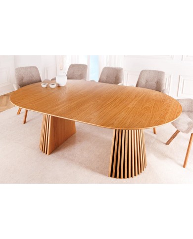 Table à manger ronde extensible ARBOREA – Chêne naturel ou foncé  De 120 à 200 cm – Élégance brute, précision mécanique.