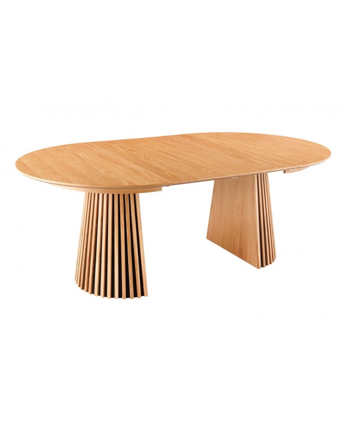 Table à manger ronde extensible ARBOREA – Chêne naturel ou foncé  De 120 à 200 cm – Élégance brute, précision mécanique.