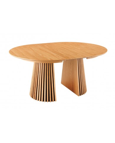Table à manger ronde extensible ARBOREA – Chêne naturel ou foncé  De 120 à 200 cm – Élégance brute, précision mécanique.