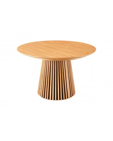 Table à manger ronde extensible ARBOREA – Chêne naturel ou foncé  De 120 à 200 cm – Élégance brute, précision mécanique.