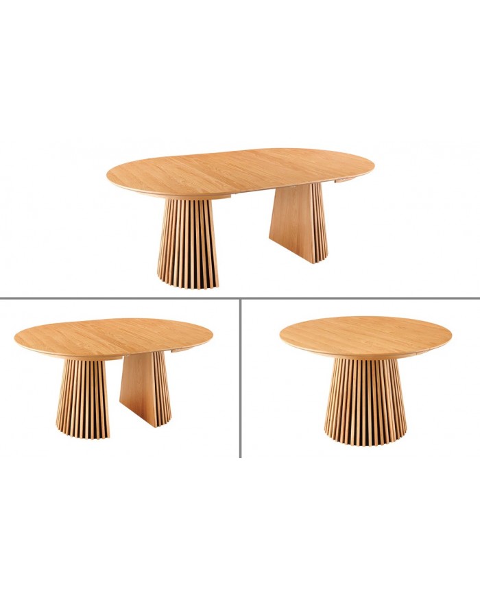 Table à manger ronde extensible ARBOREA – Chêne naturel ou foncé  De 120 à 200 cm – Élégance brute, précision mécanique.