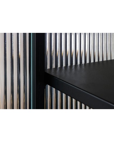 Buffet vitrine 105 cm en verre strié noir ONYX