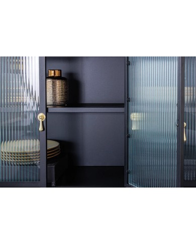 Buffet vitrine 105 cm en verre strié noir ONYX
