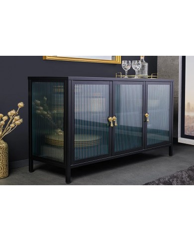 Buffet vitrine 105 cm en verre strié noir ONYX