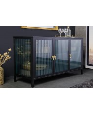 Buffet vitrine 105 cm en verre strié noir ONYX