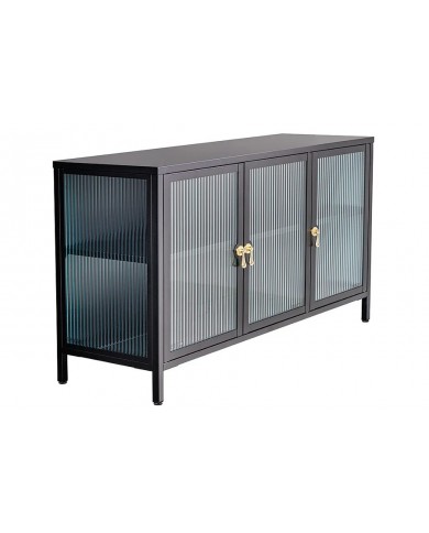 Buffet vitrine 105 cm en verre strié noir ONYX