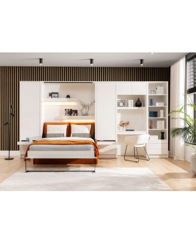 Armoire lit escamotable avec canapé Intégré 140x200 cm blanc mat + Matelas 140x200 cm + 2 oreillers offerts