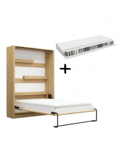 Armoire lit escamotable avec canapé Intégré 140x200 cm Chêne huilé + Matelas 140x200 cm + 2 oreillers offerts