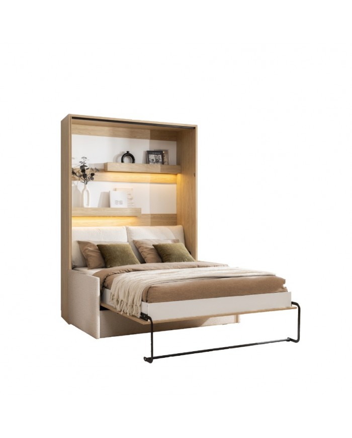 Lit escamotable avec canapé 140×200 chêne huilé DELUXE