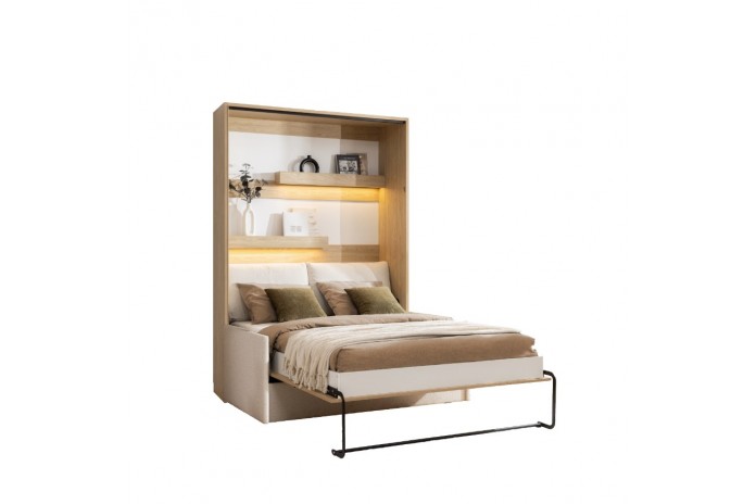 Lit escamotable avec canapé 140×200 chêne huilé DELUXE