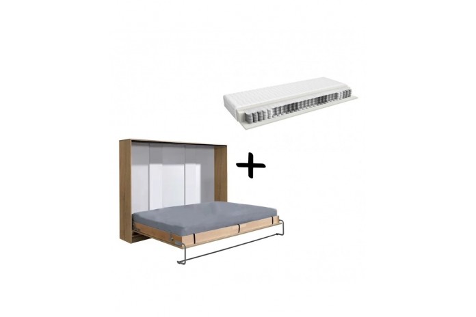 Armoire lit escamotable relevable horizontal 140x200 cm Chêne Sonoma Premium + matelas Premia 140x200 cm