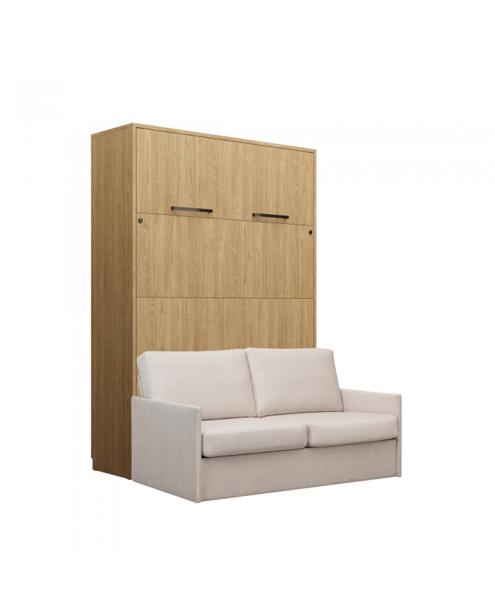 Lit escamotable avec canapé 140×200 chêne huilé DELUXE