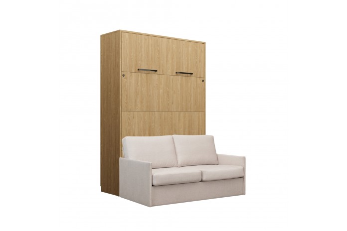 Lit escamotable avec canapé 140×200 chêne huilé DELUXE