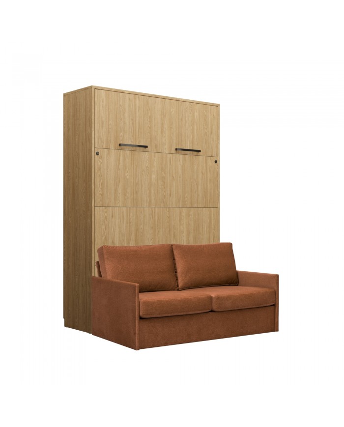 Lit escamotable avec canapé 140×200 chêne huilé DELUXE
