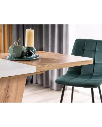 Table design extensible teinte chêne et blanc 80x120 (160) cm DUALIS