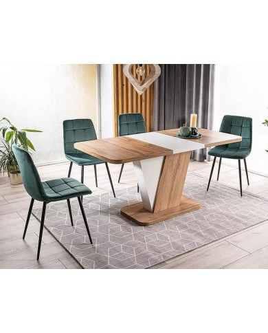 Table design extensible teinte chêne et blanc 80x120 (160) cm DUALIS
