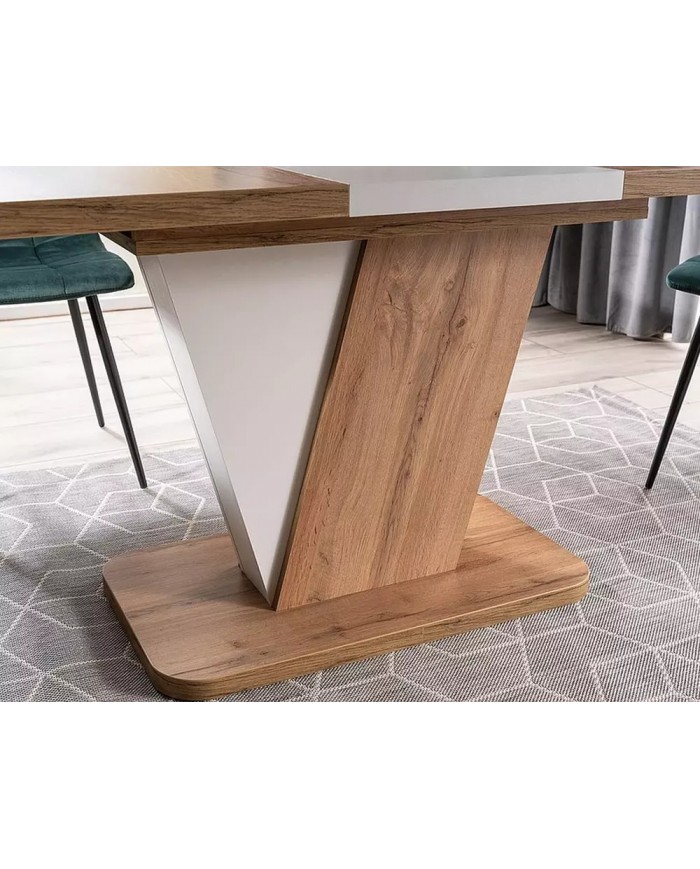 Table design extensible teinte chêne et blanc 80x120 (160) cm DUALIS