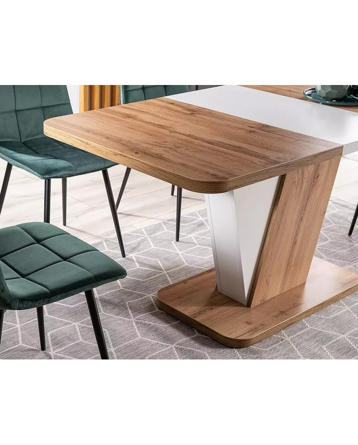 Table design extensible teinte chêne et blanc 80x120 (160) cm DUALIS