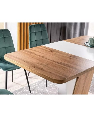 Table design extensible teinte chêne et blanc 80x120 (160) cm DUALIS