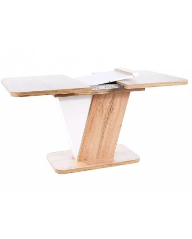Table design extensible teinte chêne et blanc 80x120 (160) cm DUALIS