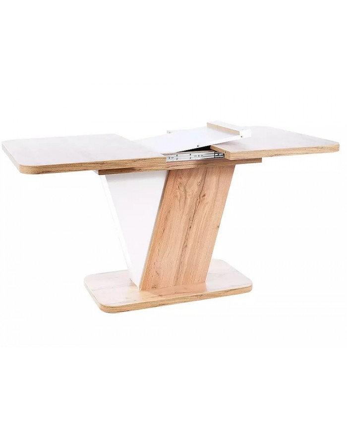 Table design extensible teinte chêne et blanc 80x120 (160) cm DUALIS