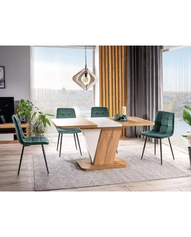 Table design extensible teinte chêne et blanc 80x120 (160) cm DUALIS