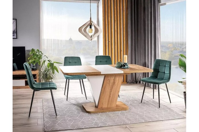 Table design extensible teinte chêne et blanc 80x120 (160) cm DUALIS