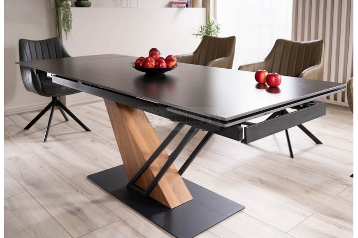 Table céramique 10 couverts  GENESE Noir cendre-frêne - Design puissant, robustesse extrême, capacité XL