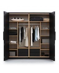 Armoire 204 cm chêne huilé avec portes accordéon et LEDs Loft Black