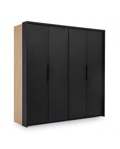Armoire 204 cm chêne huilé avec portes accordéon et LEDs Loft Black