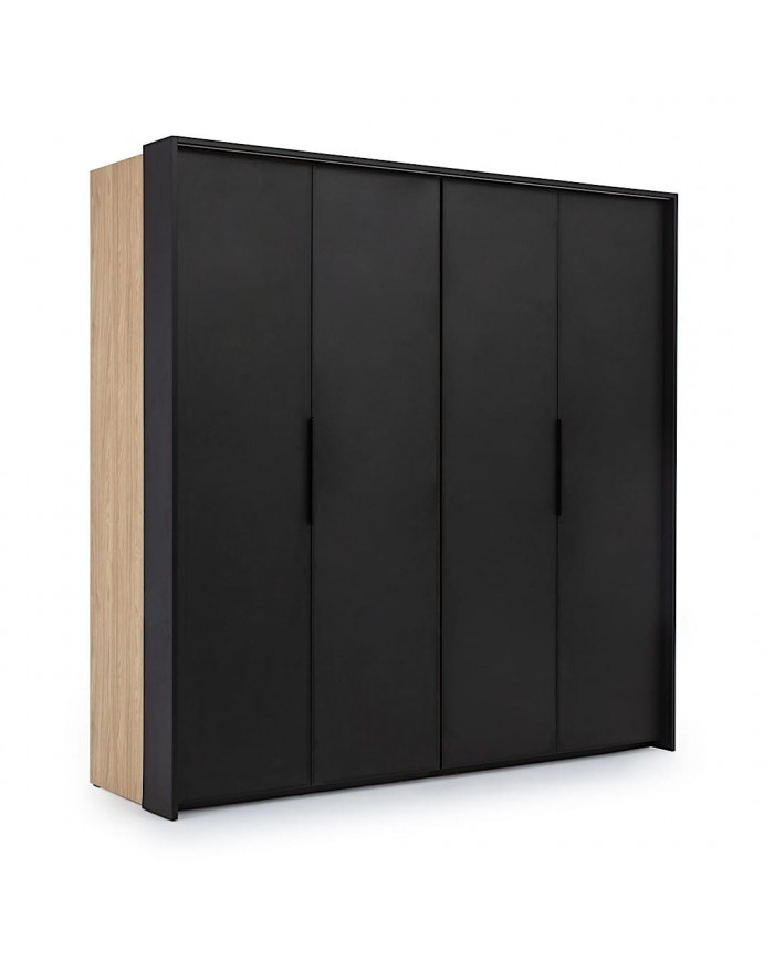 Armoire 204 cm chêne huilé avec portes accordéon et LEDs Loft Black