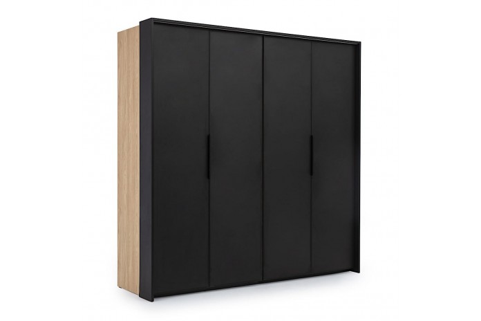 Armoire 204 cm chêne huilé avec portes accordéon et LEDs Loft Black