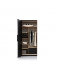 Armoire 104 cm chêne huilé et noir mat avec portes accordéon et LEDs Loft Black