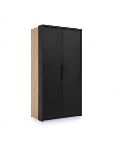 Armoire 104 cm chêne huilé et noir mat avec portes accordéon et LEDs Loft Black