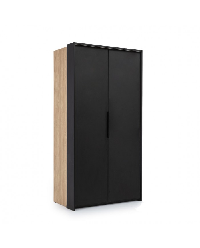 Armoire 104 cm chêne huilé et noir mat avec portes accordéon et LEDs Loft Black