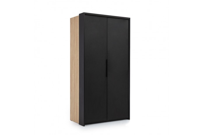 Armoire 104 cm chêne huilé et noir mat avec portes accordéon et LEDs Loft Black